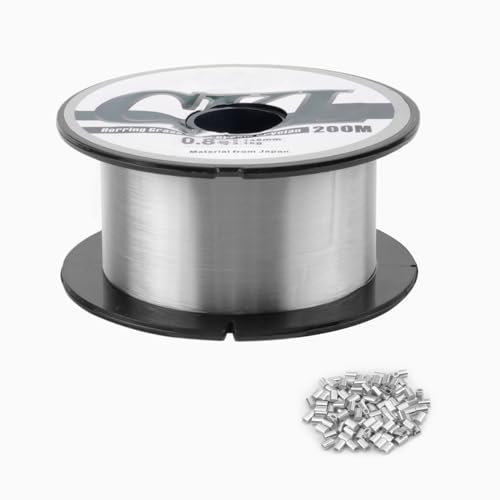 APOMOONS 0,8MM x 200M Nylonfaden Transparent Reißfest mit 120 Aluminiumringe, Durchsichtige Angelschnur Monofile Starker Unsichtbarer Anglerschnurr für DIY Crafting Angel Basteln Schmuck