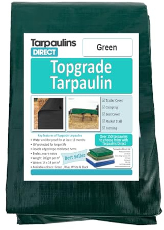 Topgrade Tarpaulin 200gsm 8.0m X 4.0m Green Heavy Duty Waterproof Sheet Cover Tarp with Reinforcved Eyelets