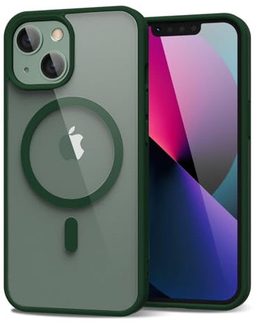 oakxco for iPhone 13 Mini/ 12 Mini Case Clear Magnetic Compatible with Magsafe, Thin Slim Transparent Non Yellowing, Hybrid Soft Silicone Bumper & Hard Plastic Protective Cover for Women, Dark Green