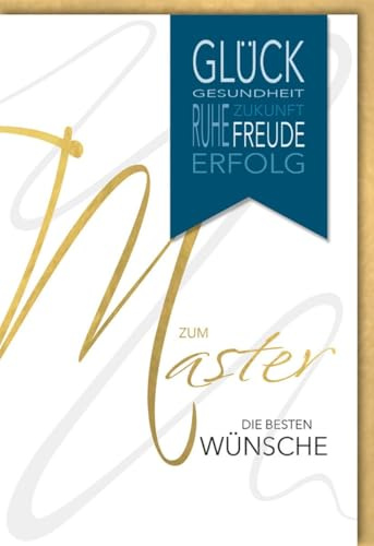 Glückwunschkarte zur Prüfung für Jugendliche - zur Masterprüfung - Stilvolles Gold-Blau Design für Erfolg und Zukunft - Klappkarte mit Umschlag