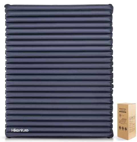 HIKENTURE Luftmatratze für 2 Personen, Doppel Isomatte Aufblasbar, Selbstaufblasende Camping Schlafmatte 140cm mit Pumpsack, für Camping, Outdoor, Wandern, Strand, Grau