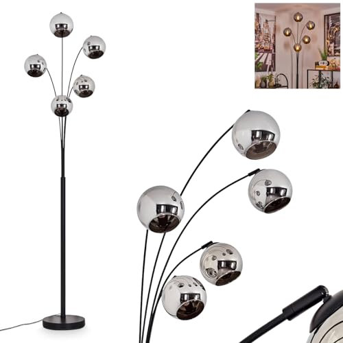 Stehleuchte Koyoto, Stehlampe aus Metall/Glas in Schwarz/Chromfarben, Leuchte im modernen Retro/Vintage-Design mit Schirmen aus Glas (Ø 15 cm) u. Fußschalter, Höhe 210 cm, 5 x E14, ohne Leuchtmittel