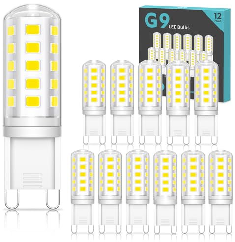 QNUJN G9 Led Bulbs Cool White, 5W, 500LM, 6000K, Equivalent to 50W Halogen, Non-Dimmable Energy Saving Light Bulb for Home Lighting Decor, Chandelier, Wall Light, Crystal Lamp-12 Packs