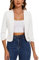 LADI TREND Cropped Blazers for Women UK 3/4 Ruched Sleeve Elegant Linen Jackets Collarless Lapel Suit (White XL)