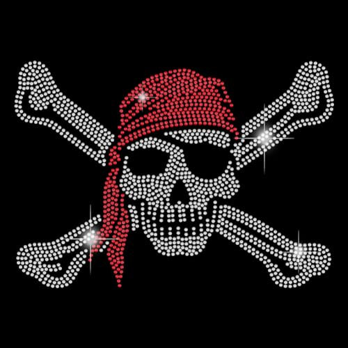 SUPERDANT Piratenschädel Strass Hotfix Zum Aufbügeln Totenkopf Halloween Bügelbild Strass Zum Aufbügeln Für T-Shirt DIY Stras Transfer Aufbügel Für T Shirts Hoodie Tasche Mantel Geschenke