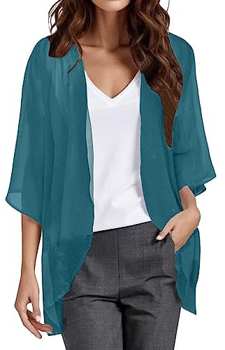 Générique Cardigan en mousseline de soie d'été plage bikini Cover Up Ample Chemisier Tops Boho léger décontracté manches 3/4 léger Beachwear Cardigan Plage Chemisier ouvert à (Marine, XXL)