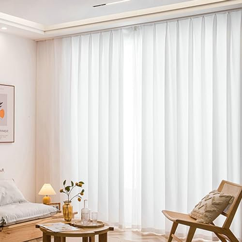Homxi Vorhang Transparent Wohnzimmer 2er Set,2 x 96W x 160H cm,Vorhang Transparente Gardine Weiß Einfarbig Ösenvorhang Gardine