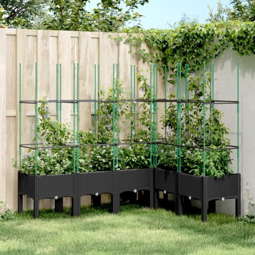 Tino Tech Pflanzkübel mit Rankgitter 160x120x142,5 cm PP Pflanzenbeet Balkonkasten Pflanzbeet Blumenkübel für Balkon Anzuchtbeet Gemüsebeet Gartenbeet Blumenkasten Garten Schwarz