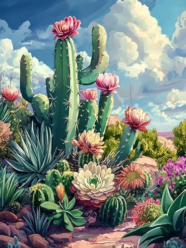 Bimkole 5D DIY Diamond Painting Kits Cactus, Usine Broderie Diamant Kits De Broderie Au Point De Croix Strass Rond Résine Peinture Décor à La Maison 30x40 cm