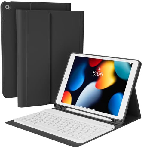 KVTVOU Tastatur Hülle für iPad 9. Generation 10,2 Zoll mit Stifthalter, Magnetisch Bluetooth Abnehmbarer Tastatur mit Schlanke Schutzhülle für iPad 9. / 8. / 7. Generation 2021/2020/2019, Schwarz