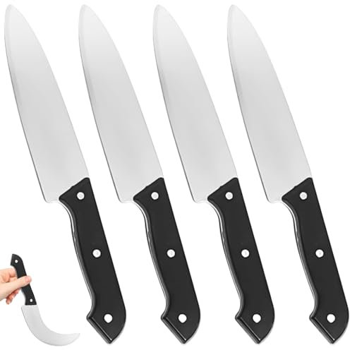 Behogan 4 Stück Gummi Trainingsmesser, fake messer, Trainingsmesser für Kampfsport, Gefälschtes Gummimesser, Übungsmesser Requisiten für Kampfsport Training