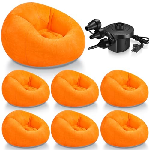 Realspring 6 9 12 Pcs Inflatable Bean Bag Chairs for Adults with Electric Air Pump, Blow up Couch Folding Portable Inflatable Couch Lazy Sofa for Outdoor Movie Night Camping(Orange,6 Pcs)
