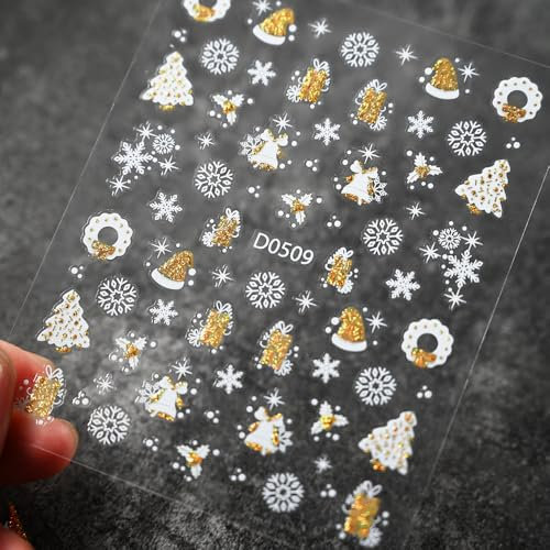 Nagelsticker Weihnachten Gold Glitzer - Elch, Schneeflocke, Christmas Nail Sticker, Xmas Bäume, Glocke, Nagelaufkleber Winter Urlaub, Girlande Linie, Nageldesign Zubehör