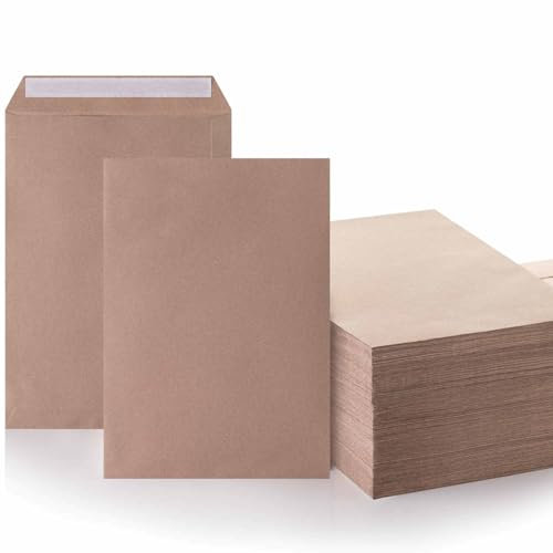 LOGIC PACK 25 Versandtaschen Braun DIN C4 Briefümschlage ohne Fenster, Haftklebend - Briefumschlag 229 x 324 mm 90g/m² Umschläge für A4 Dokumenten