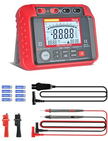 Tester di resistenza di isolamento TS68, misurazione della resistenza 1MΩ-200GΩ, Megohmmetro con display LCD retroilluminato, 100 dati di archiviazione, tensione di uscita 250V-2500V, misurazione per