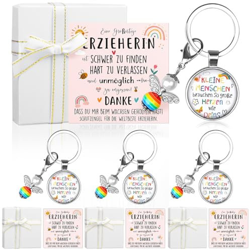iZoeL 3 STK Schutzengel Schlüsselanhänger mit Anhänger Dankeschön Geschenk abschiedsgeschenk Erzieherin Lehrerin Kindergarten Tagesmutter Lehrer Engel Glücksbringer mit Grußkarte Geschenkbox
