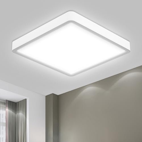 LQWELL® Deckenleuchte LED Deckenlampe, IP44 Wasserfest Badlampe Quadrat Flach 40W 6500K 4300LM Modern Schlicht Lampe Dünn für Wohnzimmer Badezimmer Schlafzimmer Küche Balkon Keller Büro, 500 * 25mm