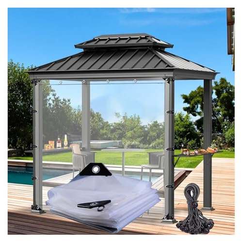 LGJEGD 0.12mm Pergola Waterproof Side Panels Gazebo Side Panels with Eyelets and Elastic rope (19.68x8.86'/6x2.7m)