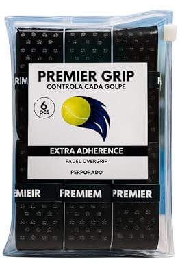 Premier Grip® Grip Padel | Grip perforé noir | Surgrip Padel | Paquets de 6/12 unités | Grip raquette | Absorption maximale de la transpiration | Bande antidérapante | Accessoires Padel