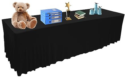 Tischtuch 2 Stück Outdoor Tischdecke Wetterfest 244 x 76cm Abwaschbare Party Tischrock Rechteckige Tischhussen Schmutzabweisend mit Gummizug für Bierbank, Geburtstagsdeko Schwarz, Hochzeit
