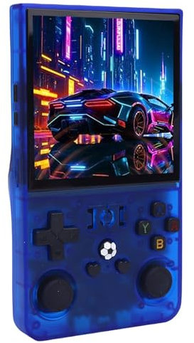 ASHATA Consola de Juego de Mano Retro R36Max, Linux Translúcido 4.0 Pulgadas IPS Pantalla Retro Gaming Consola 4000MAH Joysticks Doble Consola Portátil 64GB 128 GB Azul Transparente (64G)