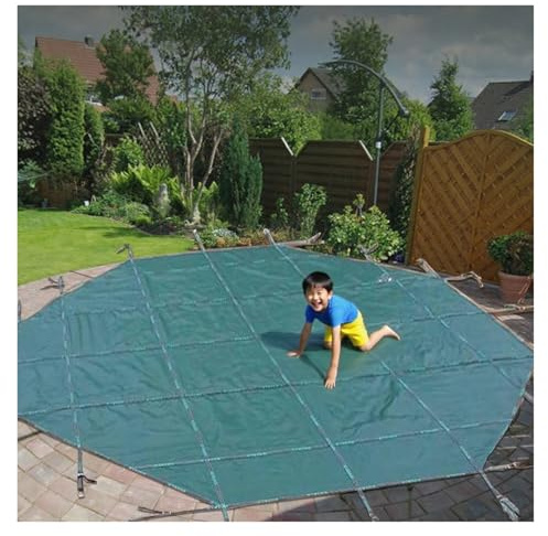 PEYNIR Pool Cover Poolabdeckplane Winter-Poolabdeckung für Kinder, Rund 10, 9, 8, 7, 6, 5 m Sicherheitsabdeckungen für Einbaupools mit Befestigungsankern, Dunkelgrün Ersatznetz(4.0m(13'))