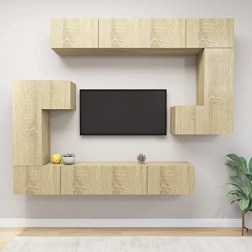 Mimdixy Corner TV Unit, 8 Piece TV Cabinet Set Oak Engineered Wood, TV Stand for Bedroom for Living Room, Bedroom, And Office
