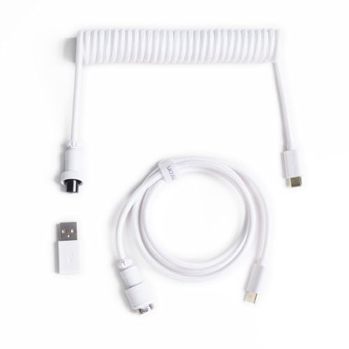 Keychron 8KHz Coiled USB-C Kabel für Mechanische Tastaturen, GX12 5-Pin Abnehmbarer Aviator Stecker, USB-A Adapter, 176cm Geflochtenes Kabel, Laden & Datenübertragung, Weiß
