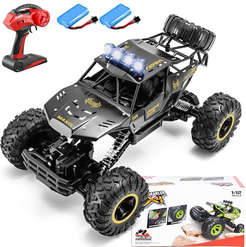 SULIFEVIP 1:12 RC Car RC Monster Truck Remote Control Car 4WD Off-Road Radio Controller Cars Monster Truck, Metal Shell with 2 Batteries Large 38CM For Kids,Multiplayer Play Vehicles 5 Colors (Black)