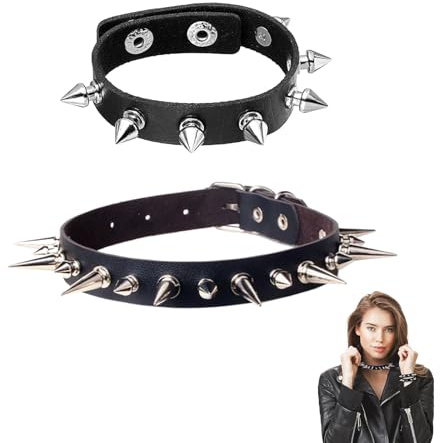 EUYKQNOI Vintage Gothic Punk Collar Negro con Tachuelas + pulsera de cuero, Ajustable PU Leather para Mujeres y Hombres,Decoraciones de carnaval, Navidad y Halloween