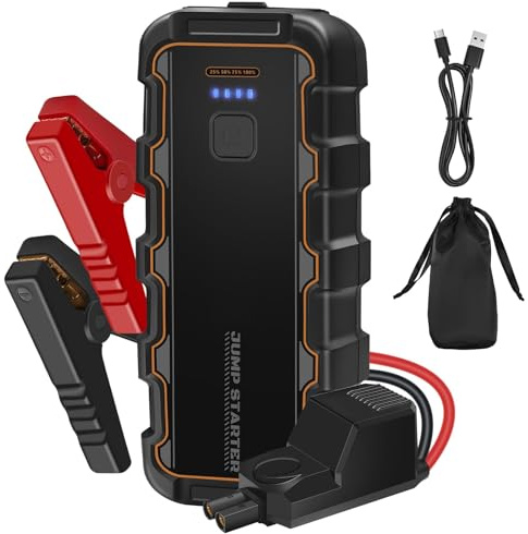 Booster Batterie 7000 A Démarreur de Batterie de Voiture Portable (Jusqu'à 8.0 L Gaz 6.0 L Gazole) 12 V Jump Starter avec Pinces Intelligentes pour Voiture Camion Moto SUV Camping-Car et Urgence