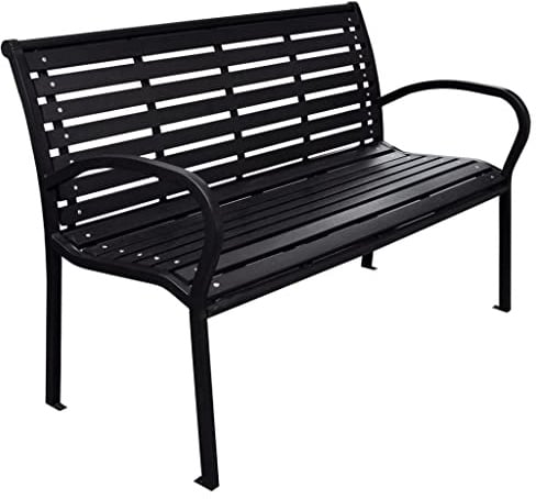 Mokuyary Gartenbank, schwarz, 116 cm, Stahl und WPC, Gartenbank, Möbel, Bank, für Balkon, Terrasse, Veranda, Pergola