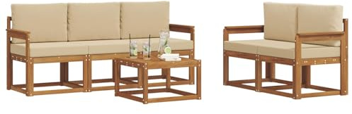 vidaXL Outdoor-Sofagarnitur mit Kissen 6 pcs Natur und Beige, Outdoor-Sofa, modernes Modul-Design, Lounge-Set für Terrassen, strapazierfähige Gartenmöbel für den Outdoor-Komfort