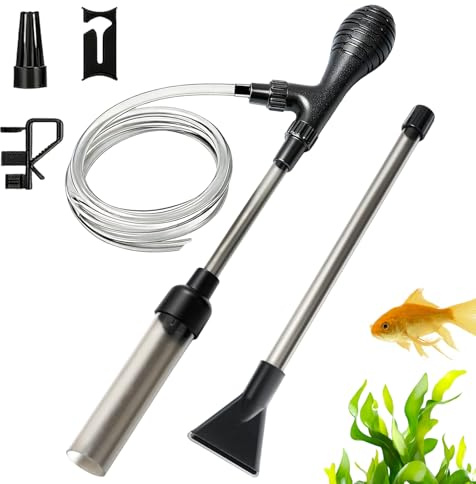 CVASNF Mulmsauger Aquarium, 3 in 1 Aquarium Sauger mit 2 m Schlauch Wasserwechsler Starke Saugkraft für einfache Reinigung von Kies Bodenschlamm und Fischwasserglas