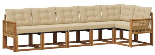 vidaXL Outdoor-Sofagarnitur 6 pcs Natur und Beige, Gartenlounge, Moderne Sofas für draußen, strapazierfähige Sitzgruppe für Terrasse, Perfekter Komfort