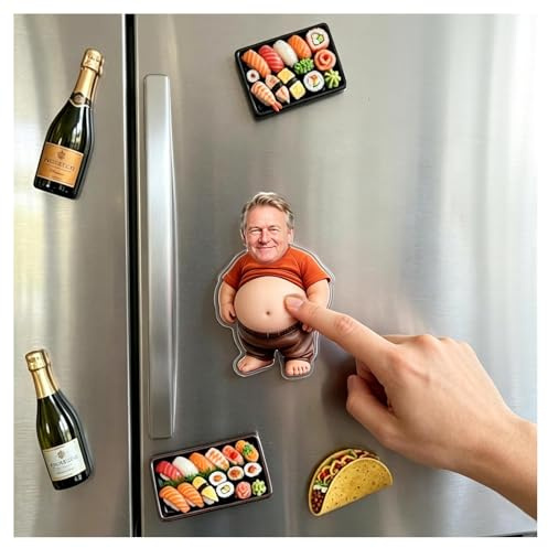 Custom Fridge Magnets With Face Photo,2pc Personalized Fridge Magnet With Funy Soft Squeeze Belly,Squishy Belly Anti-Collision Acrylic Fridge Magnet Gift For Couples, Mom & Dad (Style 1)