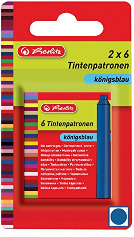 Herlitz Tintenpatrone Standard, passend für viele Marken, 2 x 6 Stück auf Blisterkarte, blau