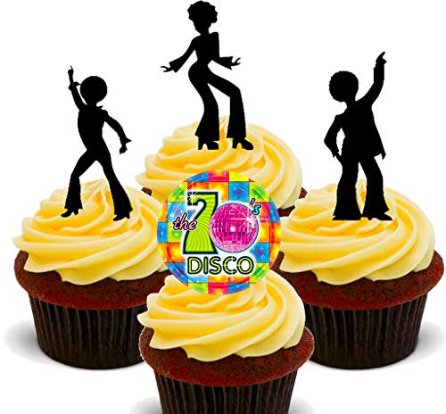 Made4You 70s Disco Party Silhouettes, Edible Cupcake Toppers - Stand-up Wafer Cake Decorations (Pack of 12)