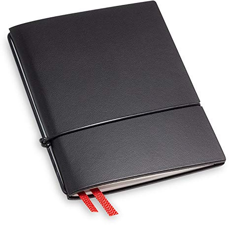 X17-A7 Notizbuch/Personal Organizer | 7mm dünn | schwarz; aus recyceltem Leder. Nachfüllbar. Notizheft (blanko) mit Doppeltasche, Made in Germany.