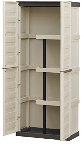 Mehrzweckschrank für drinnen oder draußen, 2 türiger Schrank und 3 Regale aus Polypropylen, 100% Made in Italy, 70x39h165 cm, Farbe Beige