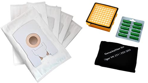 22 teiliges SET geeignet Vorwerk Kobold VT 260, 10 Microvlies Staubsaugerbeutel mit Schiebeverschluß, 1 Hygienefeinfilter, 1 Aktivkohlefilter, 10 Duftstäbchen Sommerwiese