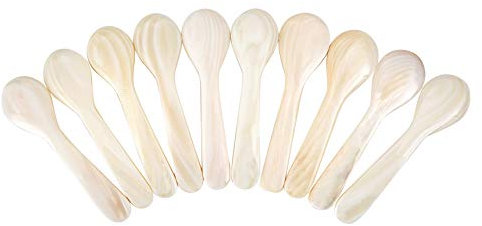 DUEBEL - Lot de 10 Cuillères à Caviar Nacrées pour œufs, Caviar, Crème Glacée, Café 9cm x 2.4cm Blanc