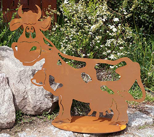 Rostalgie Edelrost Kuh mit Glocke 46 x 50 cm Tierfigur Bauernhof Garten Dekoration