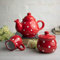 City to Cottage® Red and White Polka Dot Handmade Ceramic Teapot, Milk Jug, Sugar Bowl Set