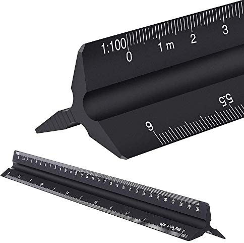 TONAUP Dreikantmaßstab, Dreikant-Lineal Architektur-Lineal 30cm, Aluminium-Lineal Metrisch für Architekten, Studenten, Zeichner und Ingenieure (SCHWARZ)