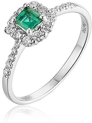 Beydodo Weißgold Ring 750 Halo mit Smaragd Verlobung Ringe Weißgold mit Diamant 60 (19.1)
