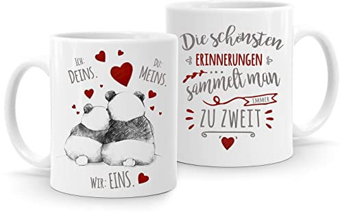 Moonworks® Kaffee-Tasse Panda Ich Deins Du Meins Wir Eins Liebes-Geschenk Valentinstag Liebesbeweis Liebeserklärung Die schönsten Erinnerungen. weiß Keramik-Tasse