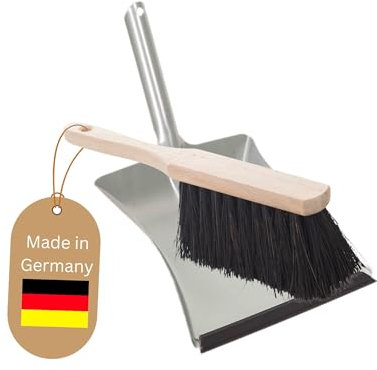 Novaliv Pala para nieve de metal galvanizado plateado con borde de goma, escoba de mano con cerdas Arenga y recogedor