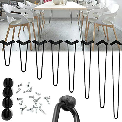 4x Haarnadel Tischbein Möbelfüße Schreibtisch & Esstischbeine - Verfügbar in Höhe von 10cm-71cm - 2 Stange/3 Stange 10 mm Durchmesser Schwarz Hairpin Leg aus Stahl für Couchtisch und Nachttisch