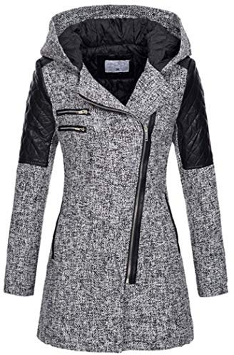 HANMAX Damen Wollmantel Trenchcoat mit Reißverschluss Lange Übergangsmantel (M, Hellgrau)